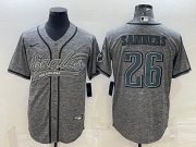 Wholesale Cheap Men's Philadelphia Eagles #26 Miles Sanders Grey Gridiron With Patch Cool Base Stitched Baseball Jersey