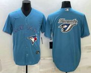 Wholesale Cheap Men's Toronto Blue Jays Big Logo Light Blue Stitched MLB Cool Base Nike Jersey