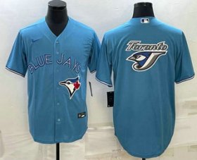 Wholesale Cheap Men\'s Toronto Blue Jays Big Logo Light Blue Stitched MLB Cool Base Nike Jersey
