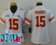 Wholesale Cheap Women's Kansas City Chiefs #15 Patrick Mahomes Limited White Super Bowl LVII Vapor Jersey