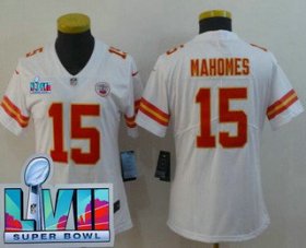 Wholesale Cheap Women\'s Kansas City Chiefs #15 Patrick Mahomes Limited White Super Bowl LVII Vapor Jersey