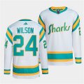 Wholesale Cheap Men's San Jose Sharks #24 Doug Wilson White 2022 Reverse Retro Stitched Jersey