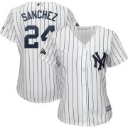 Wholesale Cheap New York Yankees #24 Gary Sanchez Majestic Women's 2019 Postseason Official Cool Base Player Jersey White Navy