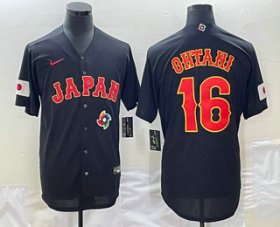 Wholesale Cheap Men\'s Japan Baseball #16 Shohei Ohtani 2023 Black World Classic Stitched Jerseys