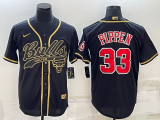 Wholesale Cheap Men's Chicago Bulls #33 Scottie Pippen Black Gold With Patch Cool Base Stitched Baseball Jersey
