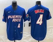 Wholesale Cheap Men's Puerto Rico Baseball #4 Yadier Molina Number 2023 Blue World Baseball Classic Stitched Jersey