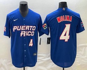 Wholesale Cheap Men\'s Puerto Rico Baseball #4 Yadier Molina Number 2023 Blue World Baseball Classic Stitched Jersey