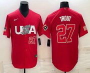 Wholesale Cheap Men's USA Baseball #27 Mike Trout Number 2023 Red World Classic Stitched Jersey1