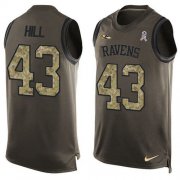 Wholesale Cheap Nike Ravens #43 Justice Hill Green Men's Stitched NFL Limited Salute To Service Tank Top Jersey