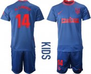 Wholesale Cheap Youth 2020-2021 club Atletico Madrid away 14 blue Soccer Jerseys