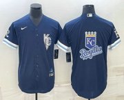 Wholesale Cheap Men's Kansas City Royals Big Logo 2022 Navy Blue City Connect Cool Base Stitched Jersey