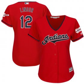 Wholesale Cheap Cleveland Indians #12 Francisco Lindor Majestic Women\'s Alternate 2019 All-Star Game Patch Cool Base Player Jersey Scarlet