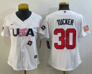 Wholesale Cheap Women's USA Baseball #30 Kyle Tucker 2023 White World Classic Stitched Jerseys