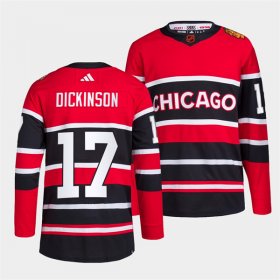 Wholesale Cheap Men\'s Chicago Blackhawks #17 Jason Dickinson Red Black 2022 Reverse Retro Stitched Jersey