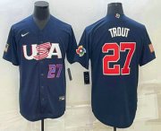 Wholesale Cheap Men's USA Baseball #27 Mike Trout Number 2023 Navy World Baseball Classic Stitched Jersey