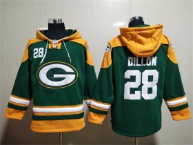 Wholesale Men\'s Green Bay Packers #28 A.J. Dillon Green Lace-Up Pullover Hoodie
