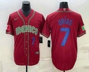 Wholesale Cheap Men's Mexico Baseball #7 Julio Urias Number 2023 Red Blue World Baseball Classic Stitched Jersey