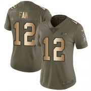 Wholesale Cheap Nike Seahawks #12 Fan Olive/Gold Women's Stitched NFL Limited 2017 Salute to Service Jersey