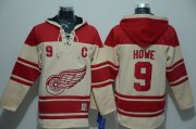 Wholesale Cheap Red Wings #9 Gordie Howe Cream Sawyer Hooded Sweatshirt Stitched NHL Jersey