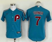 Wholesale Cheap Youth Philadelphia Phillies #7 Trea Turner Blue Stitched MLB Cool Base Nike Jersey