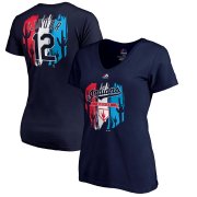 Wholesale Cheap Cleveland Indians #12 Francisco Lindor Majestic Women's 2019 Spring Training Name & Number V-Neck T-Shirt Navy