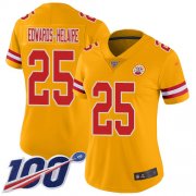 Wholesale Cheap Nike Chiefs #25 Clyde Edwards-Helaire Gold Women's Stitched NFL Limited Inverted Legend 100th Season Jersey