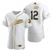 Wholesale Cheap Cleveland Indians #12 Francisco Lindor White Nike Men's Authentic Golden Edition MLB Jersey