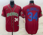 Wholesale Cheap Men's Mexico Baseball #34 Fernando Valenzuela Number 2023 Red Blue World Baseball Classic Stitched Jersey1