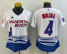 Wholesale Cheap Women\'s Puerto Rico Baseball #4 Yadier Molina 2023 Red World Classic Stitched Jerseys
