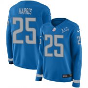 Wholesale Cheap Nike Lions #25 Will Harris Blue Team Color Women's Stitched NFL Limited Therma Long Sleeve Jersey