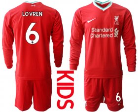 Wholesale Cheap 2021 Liverpool home long sleeves Youth 6 soccer jerseys