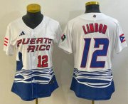 Wholesale Cheap Women's Puerto Rico Baseball #12 Francisco Lindor Number 2023 White World Classic Stitched Jerseys