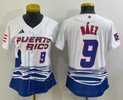 Wholesale Cheap Womens Puerto Rico Baseball #9 Javier Baez Number White 2023 World Baseball Classic Stitched Jersey
