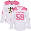 Wholesale Cheap Adidas Penguins #59 Jake Guentzel White/Pink Authentic Fashion Women's Stitched NHL Jersey