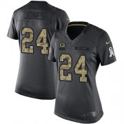 Wholesale Cheap Nike Packers #24 Josh Jones Black Women's Stitched NFL Limited 2016 Salute to Service Jersey
