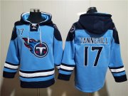 Wholesale Men's Tennessee Titans #17 Ryan Tannehill Blue Lace-Up Pullover Hoodie