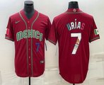 Wholesale Cheap Men's Mexico Baseball #7 Julio Urias Number 2023 Red Blue World Baseball Classic Stitched Jersey1