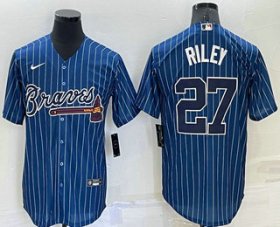 Wholesale Men\'s Atlanta Braves #27 Austin Riley Navy Blue Pinstripe Stitched MLB Cool Base Nike Jersey