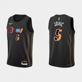 Wholesale Cheap Men\'s Miami Heat #5 Nikola Jovic 2022 Black City Edition 75th Anniversary Stitched Basketball Jersey
