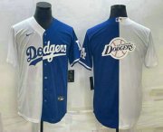 Wholesale Cheap Men's Los Angeles Dodgers White Blue Split Team Big Logo Cool Base Stitched Baseball Jerseys