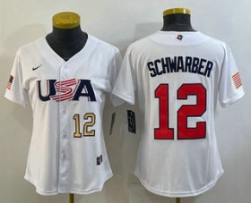Wholesale Cheap Women\'s USA Baseball #12 Kyle Schwarber Number 2023 White World Classic Stitched Jerseys
