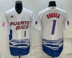 Wholesale Cheap Mens Puerto Rico Baseball #1 Carlos Correa Number White 2023 World Baseball Classic Stitched Jersey