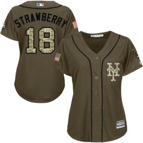 Wholesale Cheap Mets #18 Darryl Strawberry Green Salute to Service Women\'s Stitched MLB Jersey