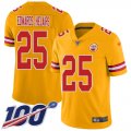 Wholesale Cheap Nike Chiefs #25 Clyde Edwards-Helaire Gold Youth Stitched NFL Limited Inverted Legend 100th Season Jersey