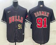 Wholesale Cheap Men's Chicago Bulls #91 Dennis Rodman Number Black With Patch Cool Base Stitched Baseball Jersey