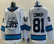 Wholesale Cheap Men's Winnipeg Jets #81 Kyle Connor White 2022 Reverse Retro Stitched Jersey