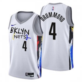 Wholesale Cheap Men\'s Brooklyn Nets #4 Andre Drummond 2022-23 White City Edition Stitched Basketball Jersey