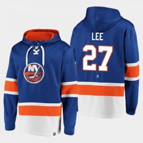 Wholesale Cheap Men\'s New York Islanders #27 Anders Lee Royal Ageless Must-Have Lace-Up Pullover Hoodie