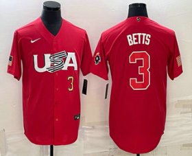 Wholesale Cheap Men\'s USA Baseball #3 Mookie Betts Number 2023 Red World Classic Stitched Jersey