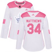 Wholesale Cheap Adidas Maple Leafs #34 Auston Matthews White/Pink Authentic Fashion Women's Stitched NHL Jersey